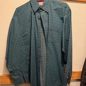 Wrangler Teal Geometric Long-Sleeve Button-Down Shirt